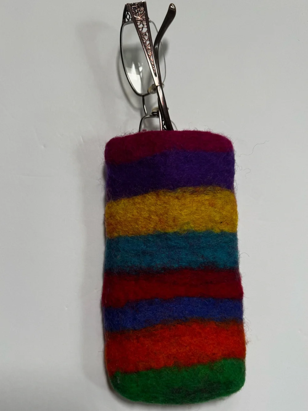 Handmade Glass Case Phone Pen Protector Wool Colorful Striped Rainbow Storage